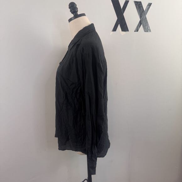 Y2K Protest Black Silk Mandarin Style Button-Up Blouse Indie Top M - Picture 5 of 7